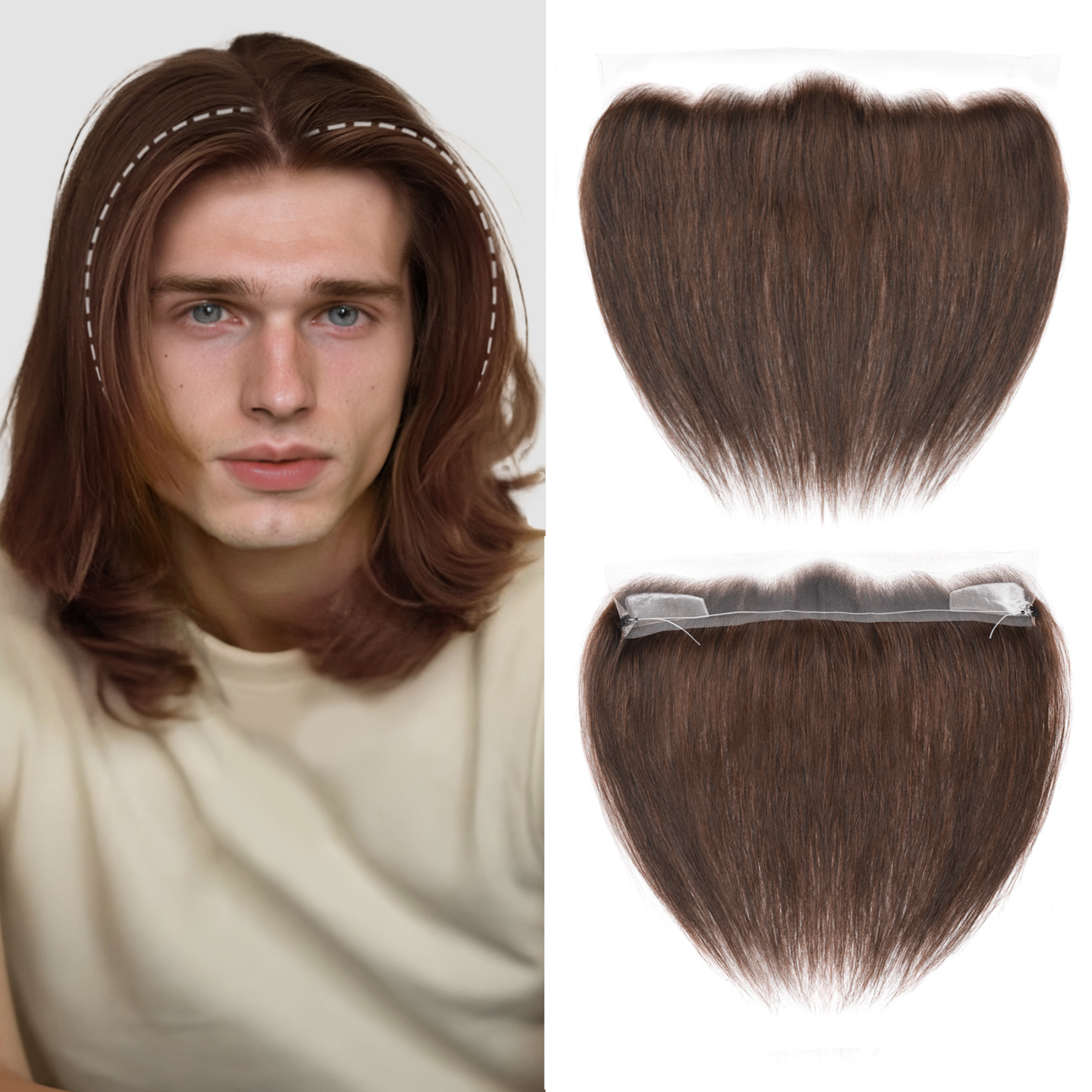 Meiverah Fishing Line Hand-Tied Mono Base Men's Hair System - Breathable, Realistic Hairline & Natural-Looking Hair Replacement（2#）