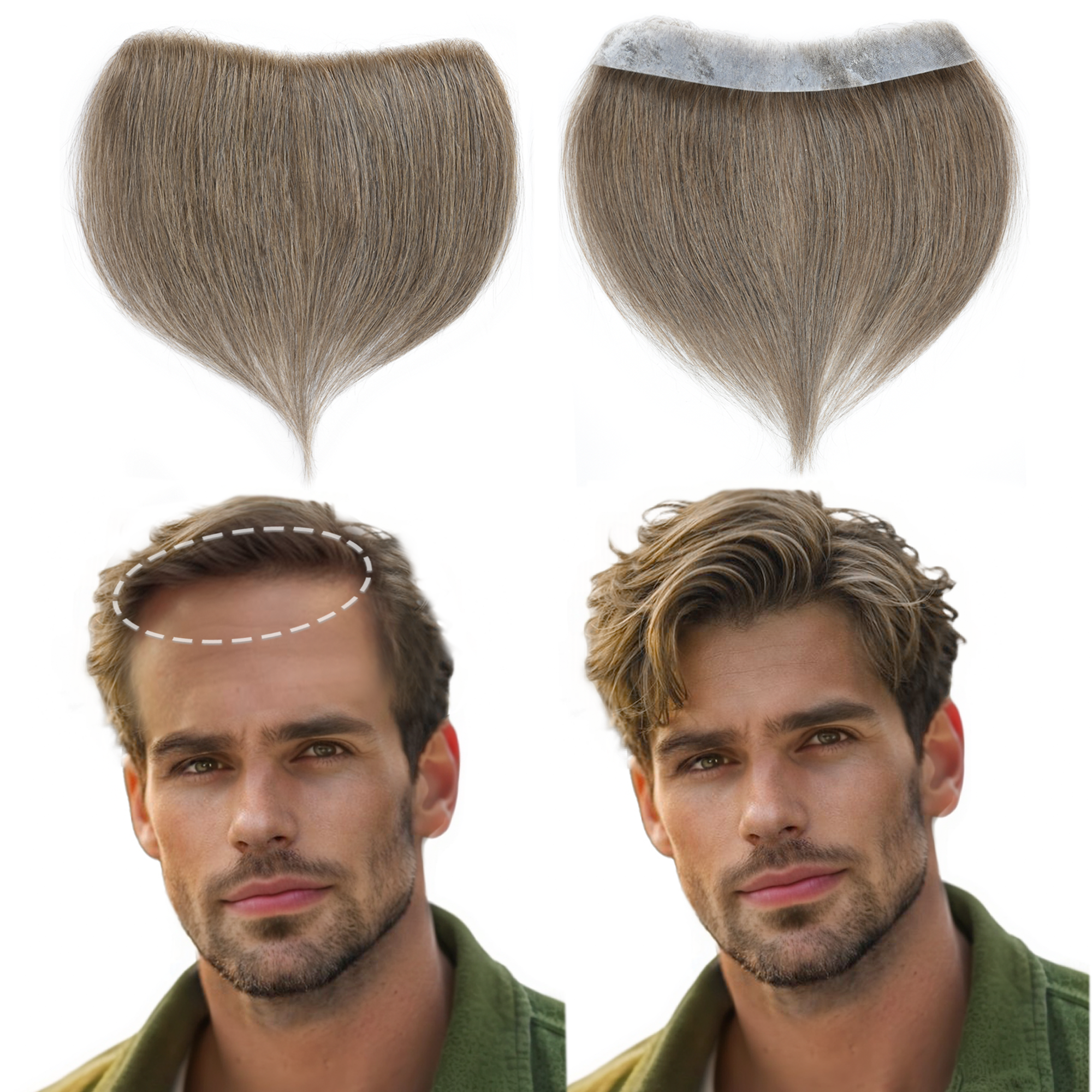 Meiverah Hair Frontal Hairpiece for Men Hair Extension Hairline Loss Straight Tape in Human Hair Toppers Replacement Toupee （#7）