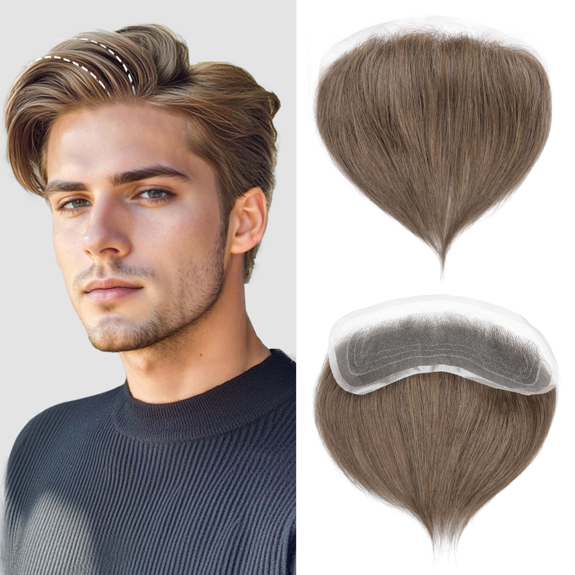 Meiverah Hair Frontal Hairpiece for Men Hand-tied Mono Base Hairline Human Hair Toppers Replacement Toupee（7#)