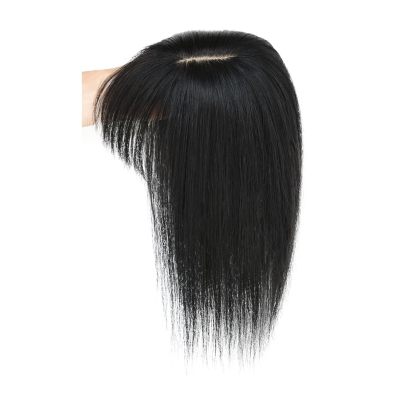 Meiverah Hair Real Human Hair Topper with Bangs - Clip-In Thick Silk Base Hairpiece for Women (Natural Black)