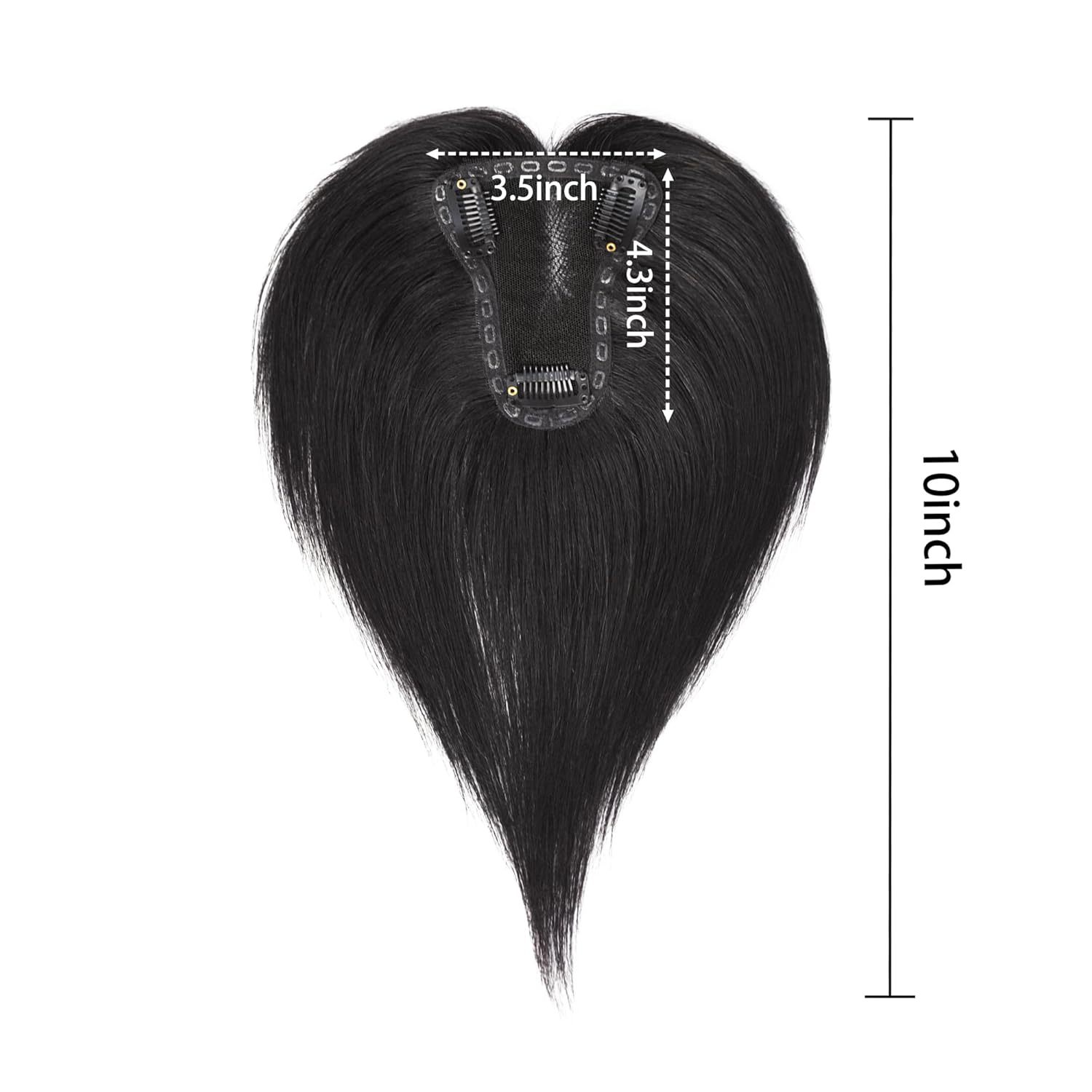 Meiverah Handmade Human Hair Middle Part Clip In Toupee No Bangs Seamless Natural Topper Breathable Mesh Base Women Thickening Hairpiece (Natural Black/Swissnet)