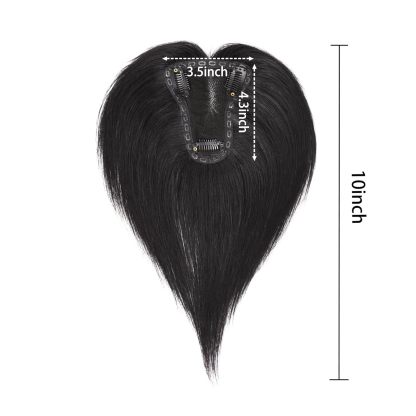 Meiverah Handmade Human Hair Middle Part Clip In Toupee No Bangs Seamless Natural Topper Breathable Mesh Base Women Thickening Hairpiece (Natural Black/Swissnet)