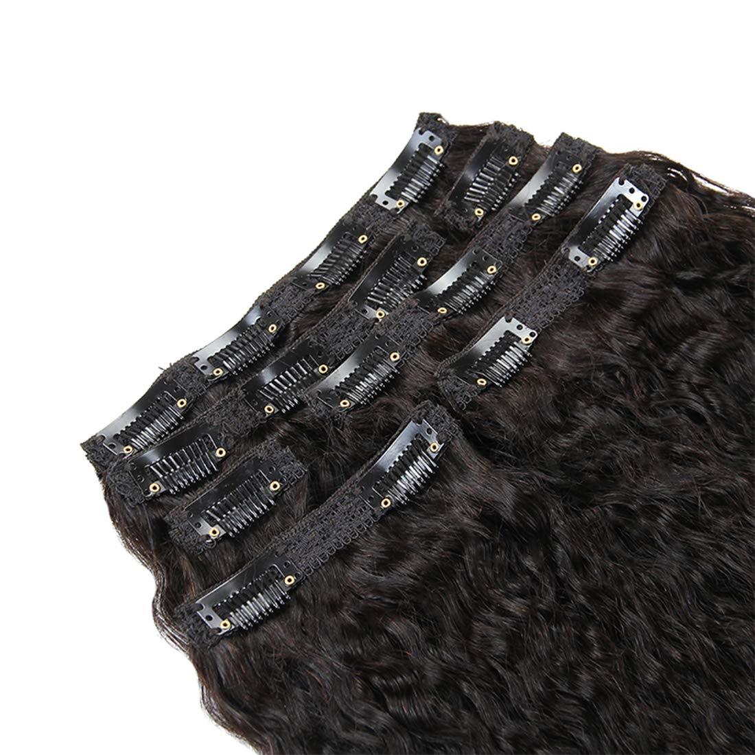 Yaki Hair Clip in Natural Hair Extensions for Black Women Virgin Remy Hair Kinky Straight （Natural Black）