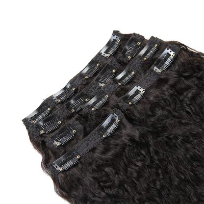 Yaki Hair Clip in Natural Hair Extensions for Black Women Virgin Remy Hair Kinky Straight （Natural Black）