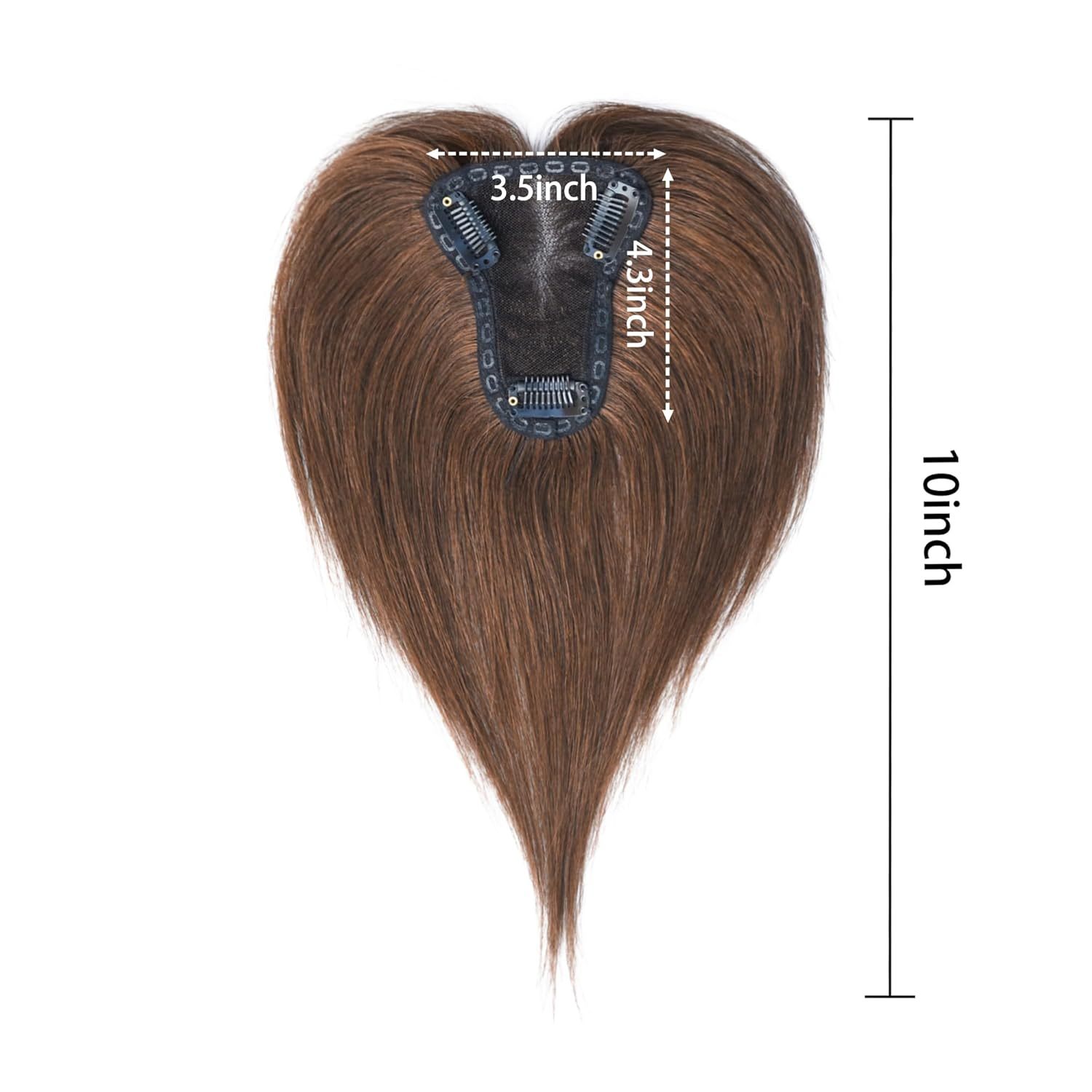 Meiverah Handmade Human Hair Middle Part Clip In Toupee No Bangs Seamless Natural Topper Breathable Mesh Base Women Thickening Hairpiece (Medium Brown/Swissnet)