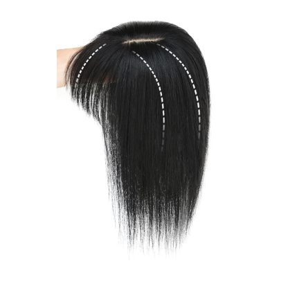 Meiverah Hair Real Human Hair Topper with Bangs - Clip-In Thick Silk Base Hairpiece for Women (Natural Black)