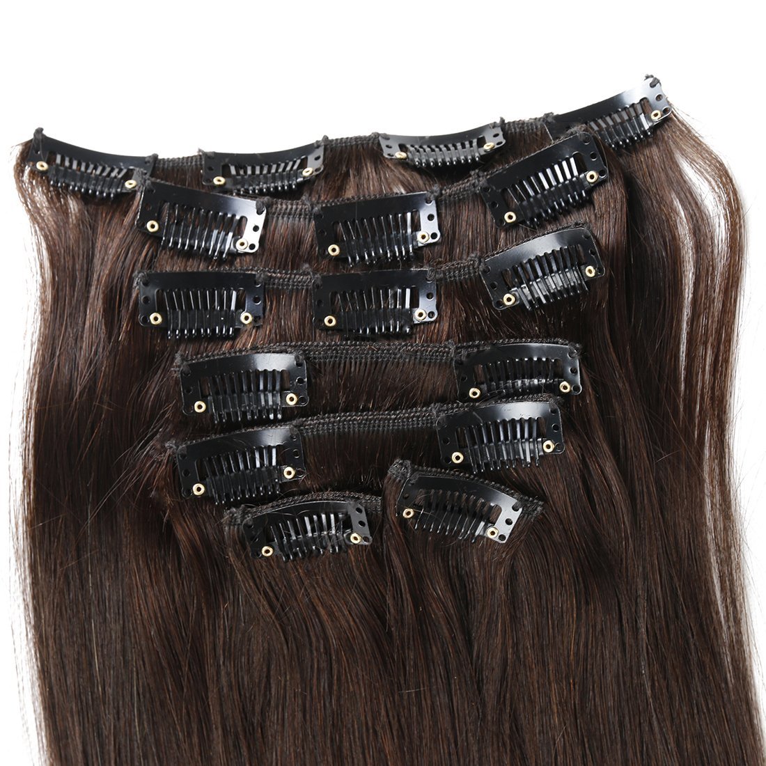 Clip in Hair Extensions Human Hair Brazilian Virgin Hair Double Weft Full Head Straight 7 Pieces/set (Medium Brown)