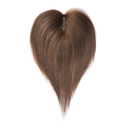 Meiverah Handmade Human Hair Middle Part Clip In Toupee No Bangs Seamless Natural Topper Breathable Mesh Base Women Thickening Hairpiece (Medium Brown/Swissnet)