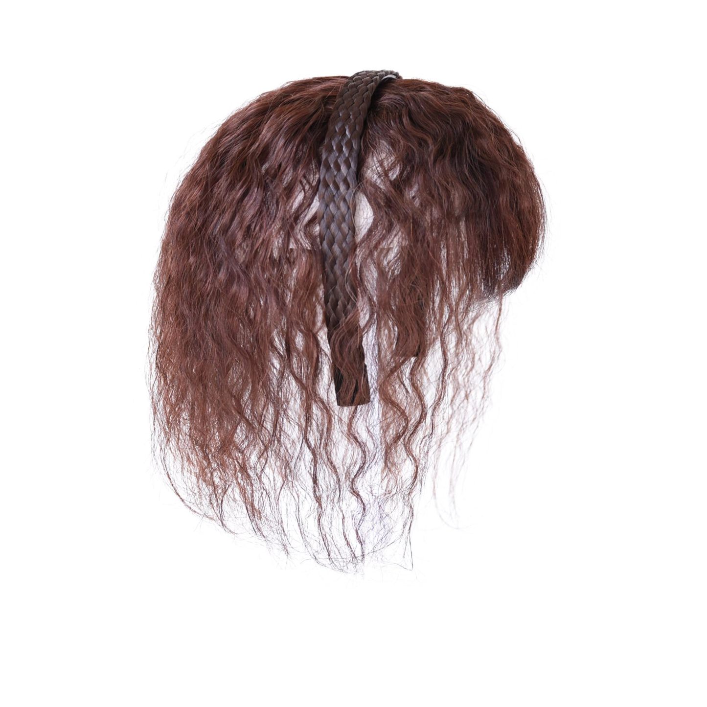 Meiverah Hair Twist Braid Headband Straight Hairpieces Human Hair Clip In Topper Hair Extension With Bangs Invisible Natural(Curly Reddish Dark Brown)