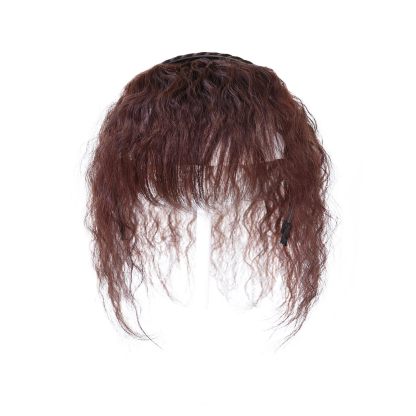 Meiverah Hair Twist Braid Headband Straight Hairpieces Human Hair Clip In Topper Hair Extension With Bangs Invisible Natural(Curly Reddish Dark Brown)