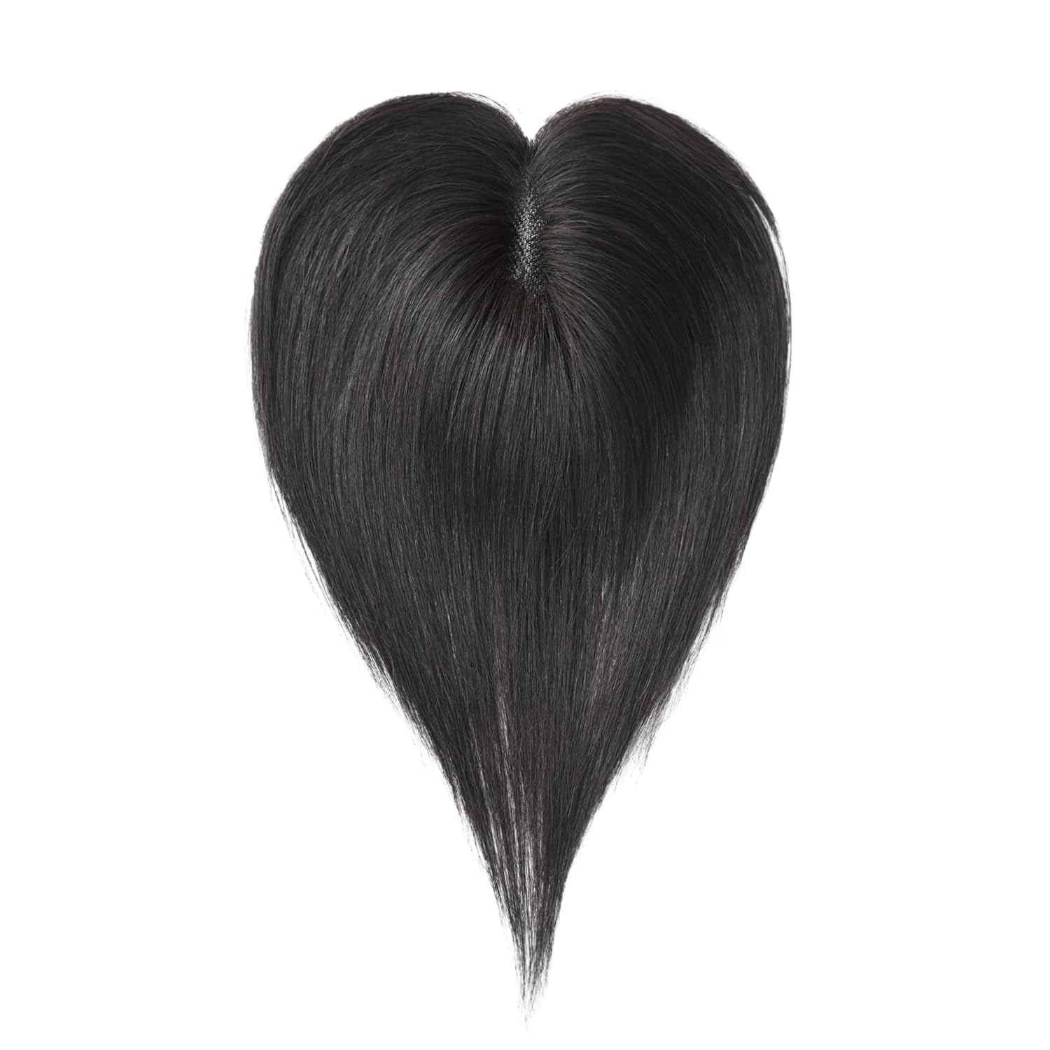 Meiverah Handmade Human Hair Middle Part Clip In Toupee No Bangs Seamless Natural Topper Breathable Mesh Base Women Thickening Hairpiece (Natural Black/Swissnet)