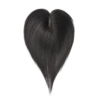 Meiverah Handmade Human Hair Middle Part Clip In Toupee No Bangs Seamless Natural Topper Breathable Mesh Base Women Thickening Hairpiece (Natural Black/Swissnet)