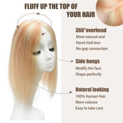 Meiverah Natural-Looking Handmade Full Hand-tied PU Mono Lace NO Bangs Clip-In Women Toupee -（P613/27A#）
