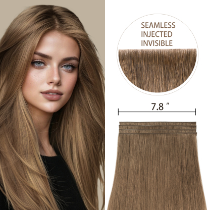 Meiverah 7.87 x 0.32 Inch Long Seamless Hand-Tied Invisible Tape-In Hair Extensions (4 Pcs) - Virgin Human Hair (#6)