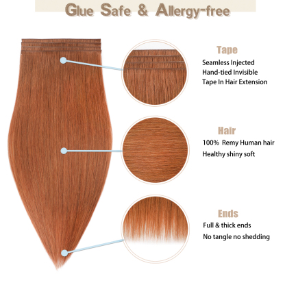 Meiverah 7.87 x 0.32 Inch Long Seamless Hand-Tied Invisible Tape-In Hair Extensions (4 Pcs) - Virgin Human Hair (#33)