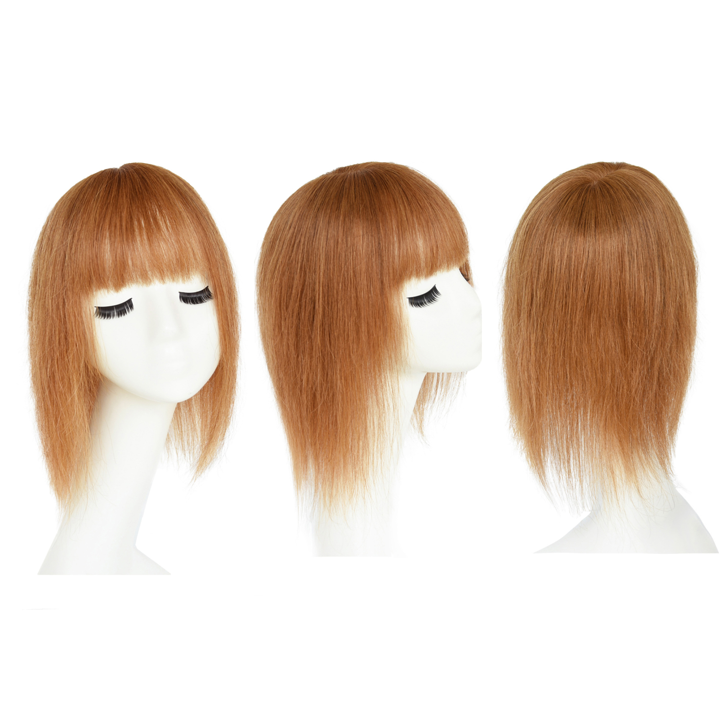 Meiverah Hair Real Human Hair Topper with Bangs Clip-In Thick PU Silk Base Hairpiece for Women (Copper Red)