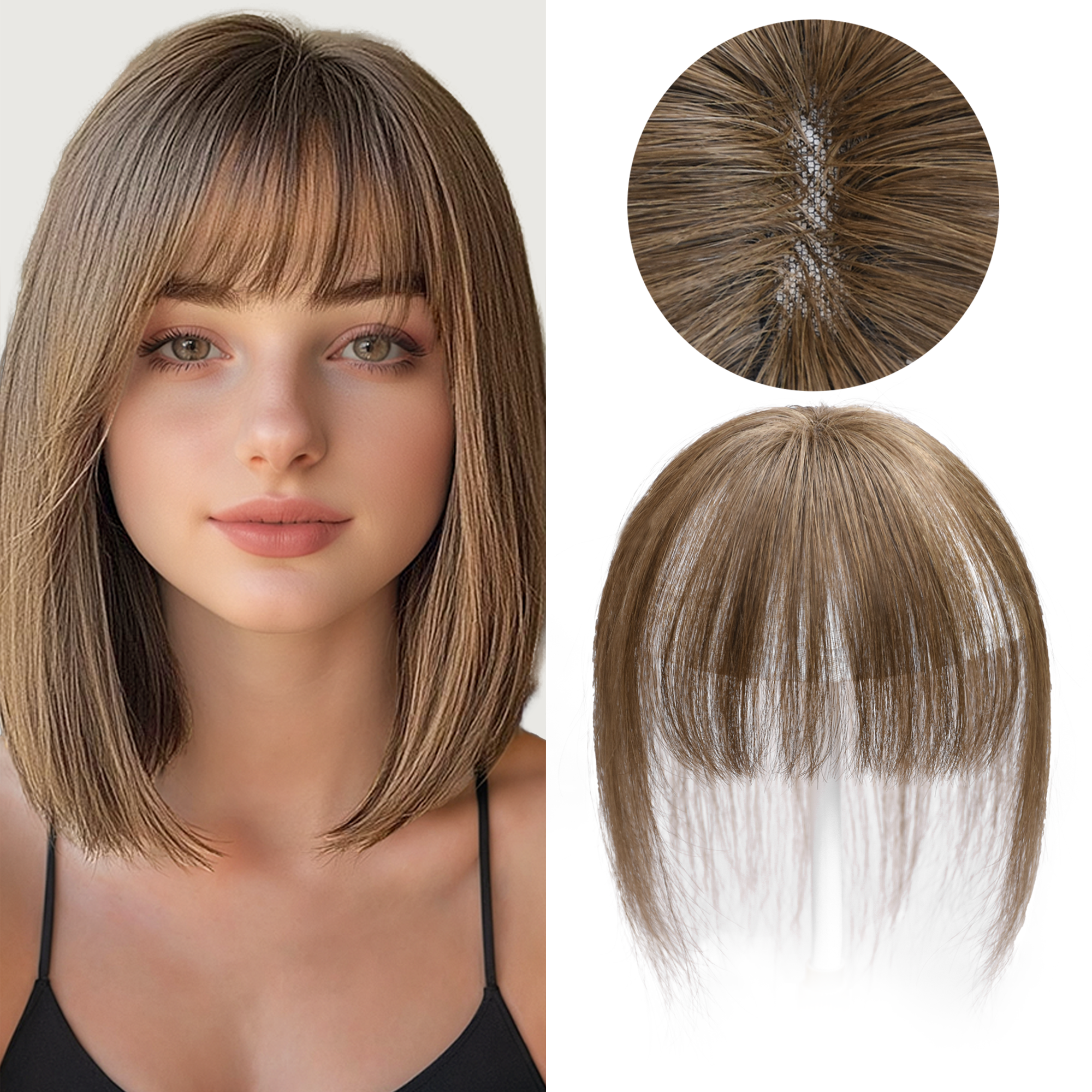 Meiverah Hair Clip in Bangs Real Human Hair with high cranial top for volume Light and airy French bangs for women Clip On Air Bangs for Daily Wear (8#)