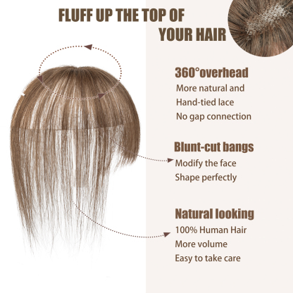 Meiverah Hair Clip in Bangs Real Human Hair with high cranial top for volume Light and airy French bangs for women Clip On Air Bangs for Daily Wear (Ash Brown 8#)