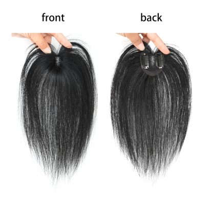 Meiverah Handmade Human Hair Middle Part Clip In Toupee No Bangs Seamless Natural Topper Breathable Mesh Base Women Thickening Hairpiece (Natural Black)