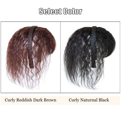 Meiverah Hair Twist Braid Headband Straight Hairpieces Human Hair Clip In Topper Hair Extension With Bangs Invisible Natural(Curly Reddish Dark Brown)