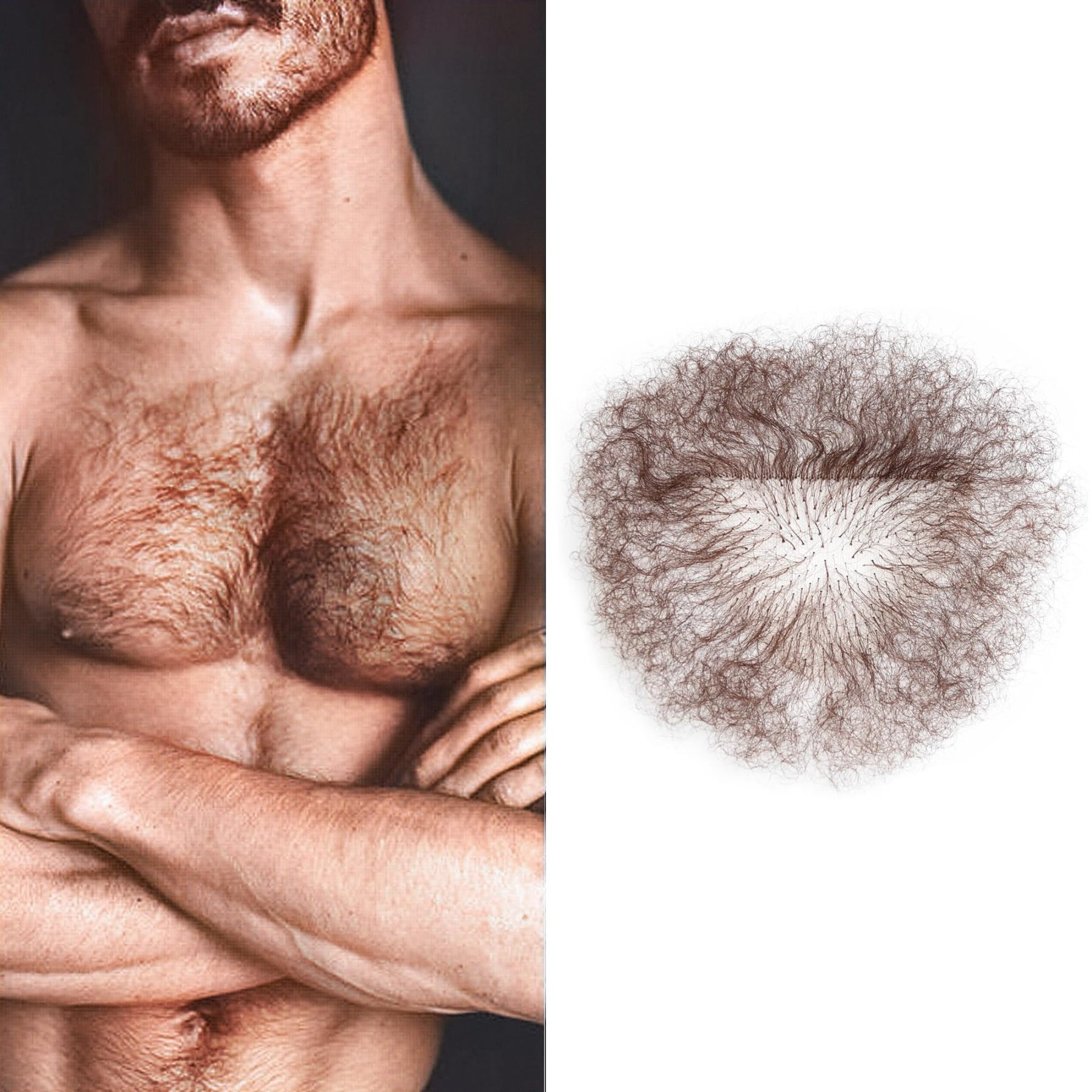 Meiverah Hair Handmade Men Fake Chest Hair Synthetic Hair Body Hair Adding Hair Volume Enhancement of Manliness(Dark Brown)