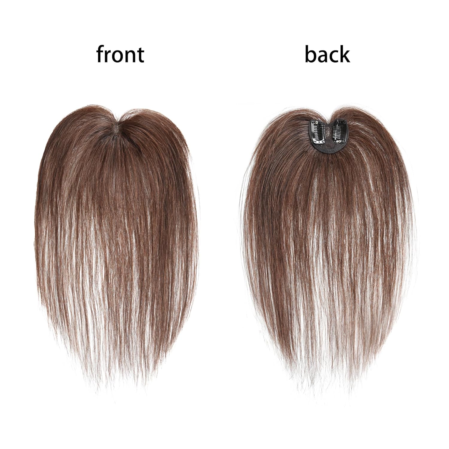 Meiverah Handmade Human Hair Middle Part Clip In Toupee No Bangs Seamless Natural Topper Breathable Mesh Base Women Thickening Hairpiece (Medium Brown/Swissnet)