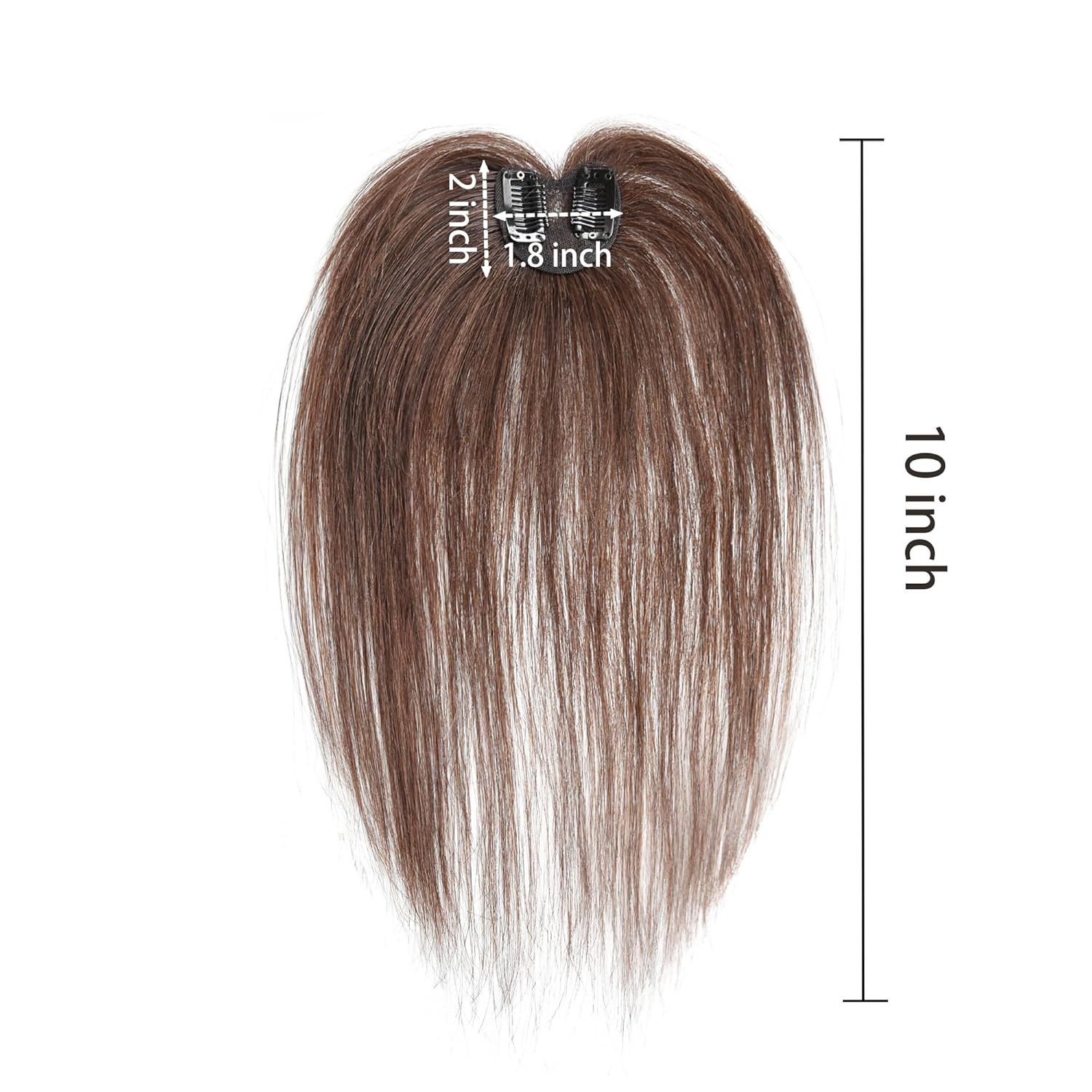 Meiverah Handmade Human Hair Middle Part Clip In Toupee No Bangs Seamless Natural Topper Breathable Mesh Base Women Thickening Hairpiece (Medium Brown/Swissnet)