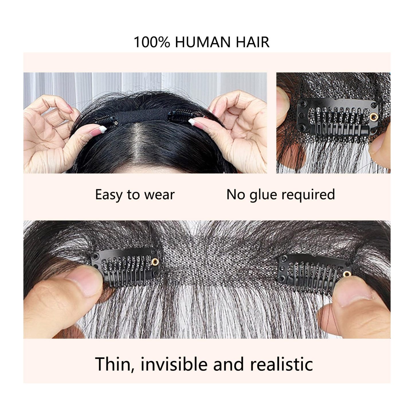 Meiverah Hair Clip in Bangs Clip In Hair Extensions 100% Baby Hair Human Hand Made Natural Forehead Patch No Trace Patch Hairline for Women(Natural Black)