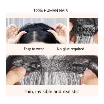 Meiverah Hair Clip in Bangs Clip In Hair Extensions 100% Baby Hair Human Hand Made Natural Forehead Patch No Trace Patch Hairline for Women(Natural Black)