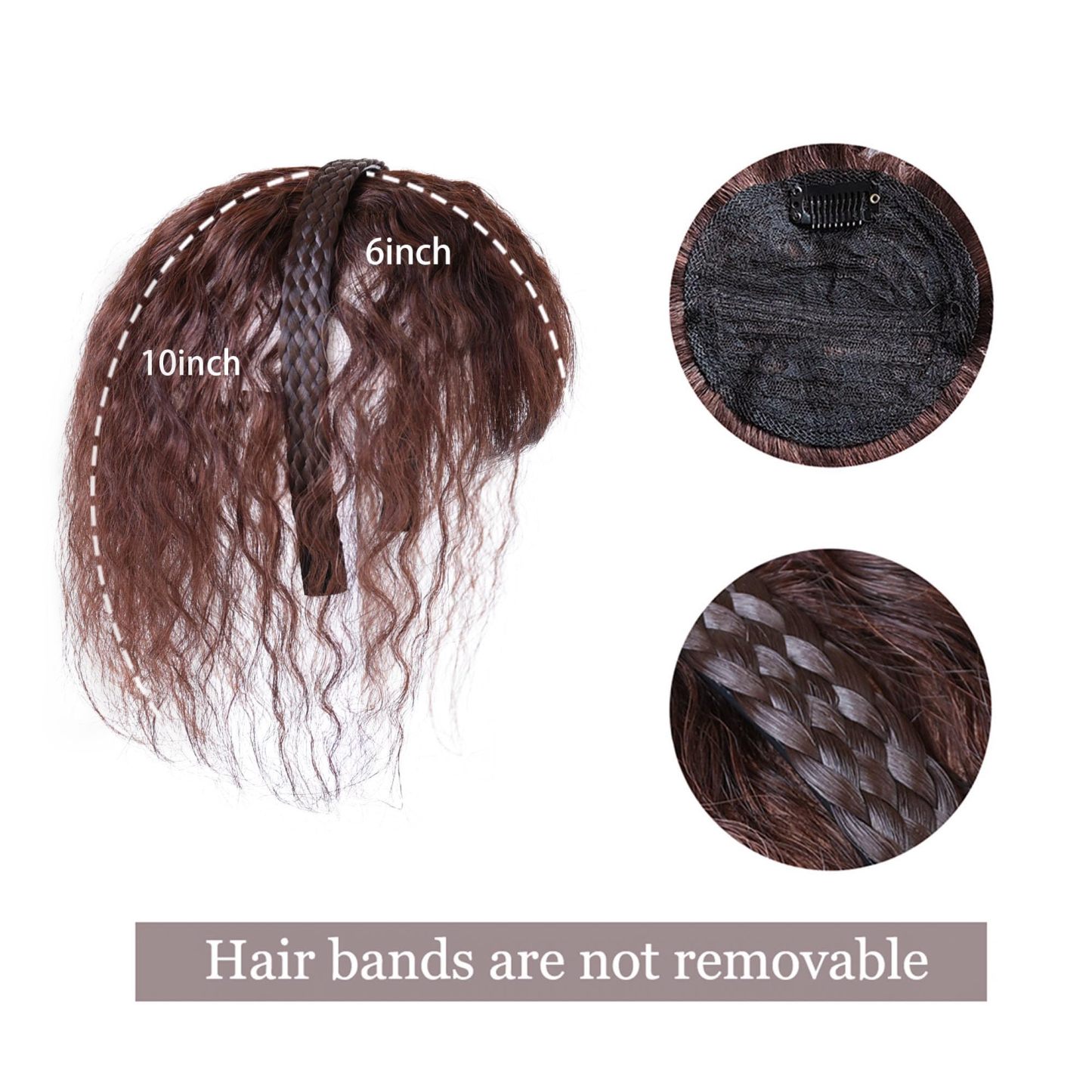 Meiverah Hair Twist Braid Headband Straight Hairpieces Human Hair Clip In Topper Hair Extension With Bangs Invisible Natural(Curly Reddish Dark Brown)