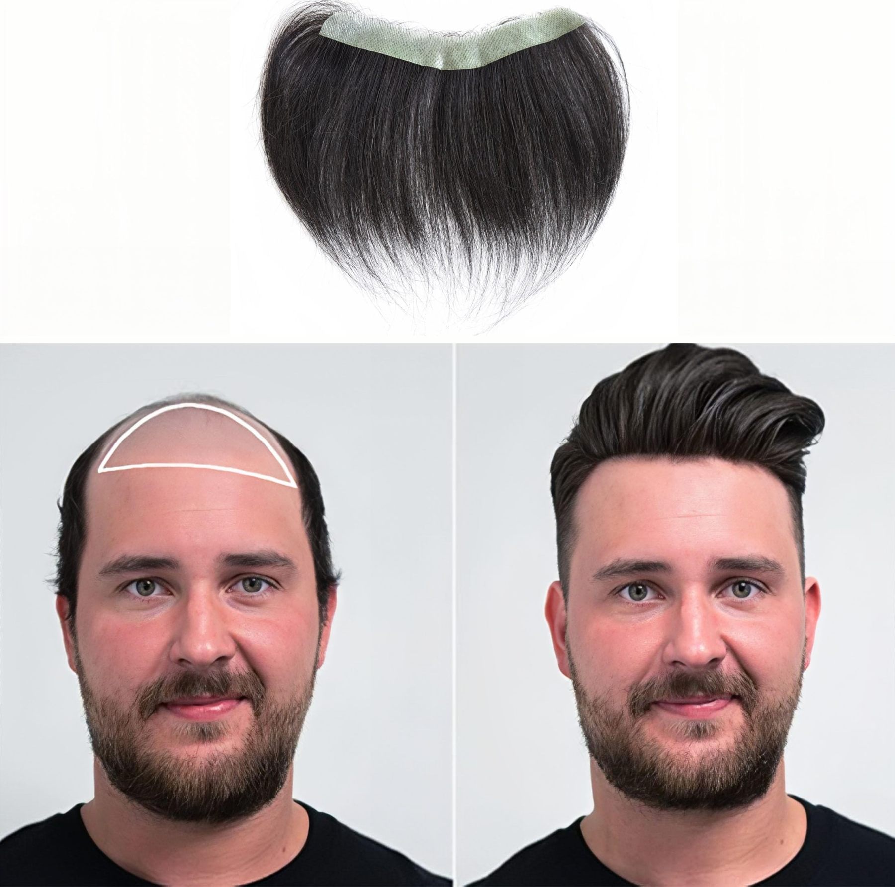 Meiverah Hair Frontal Hairpiece for Men Natural Black Hair Extension Hairline Loss Straight Tape in Human Hair Toppers Replacement Toupee （Natural Black）