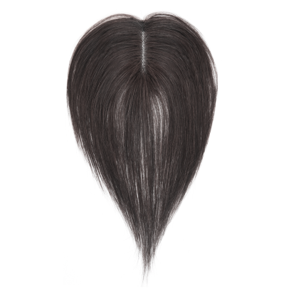 Meiverah Handmade Human Hair Middle Part Clip In Toupee No Bangs Seamless Natural Topper Breathable Mesh Base Women Thickening Hairpiece (1B Natural Black)