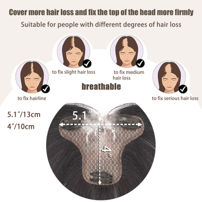 Meiverah Handmade Human Hair Middle Part Clip In Toupee No Bangs Seamless Natural Topper Breathable Mesh Base Women Thickening Hairpiece (Natural Black/Swissnet)