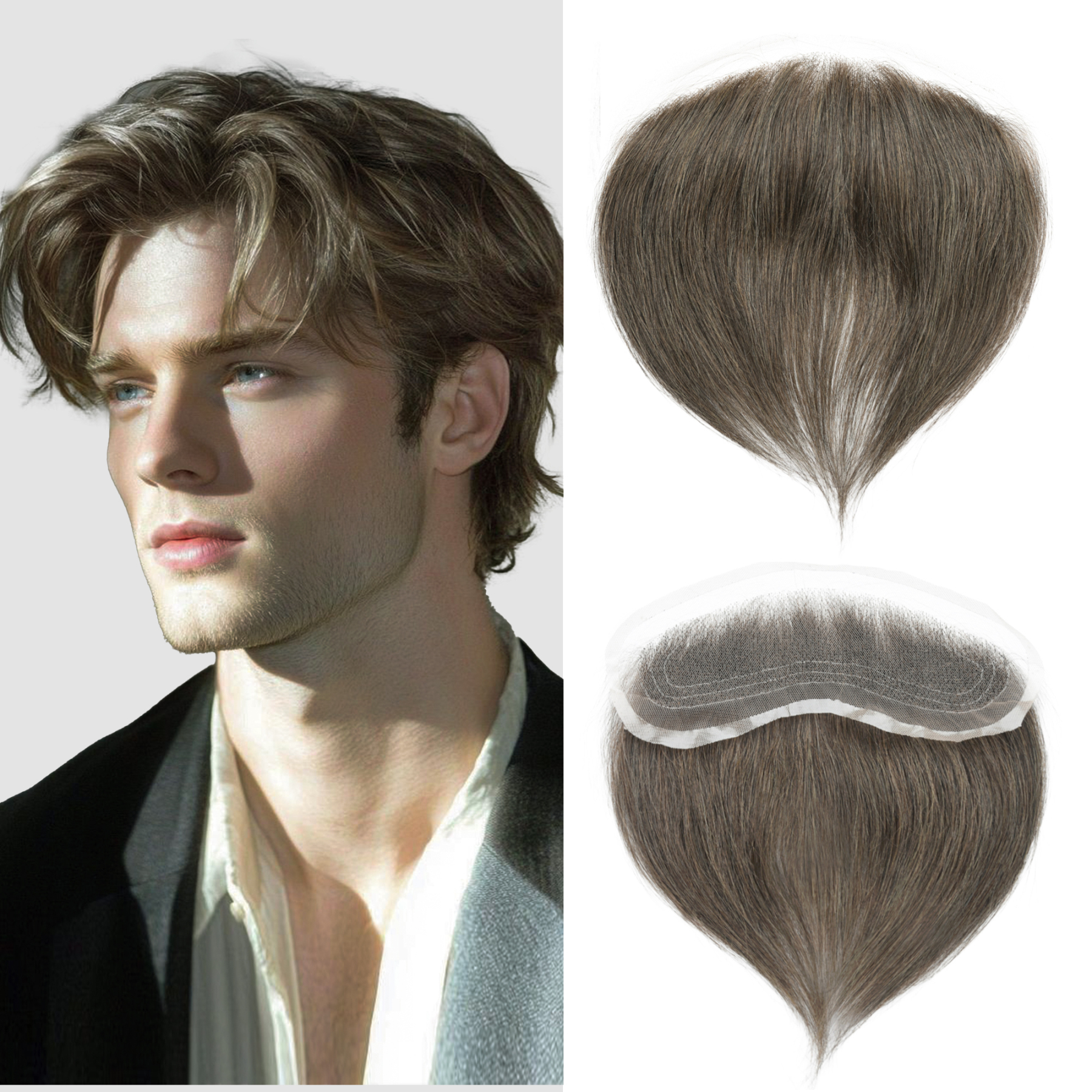 Meiverah Hair Frontal Hairpiece for Men Hand-tied Mono Base Hairline Human Hair Toppers Replacement Toupee（4#)