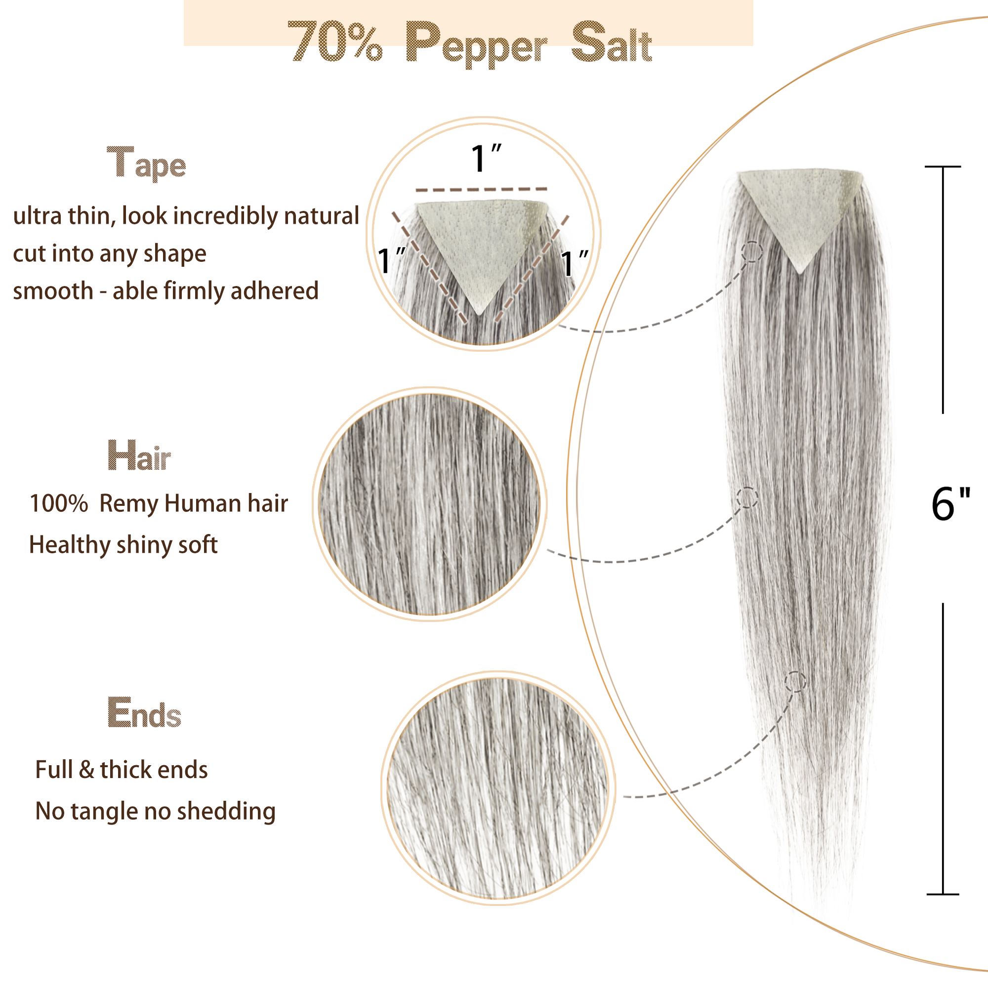 Meiverah Triangular alopecia Balding Spot Accidental Burns Scar Hair Replacement for women Hairline Loss Straight Tape in Replacement Toupee 2PC (Pepper Salt#)