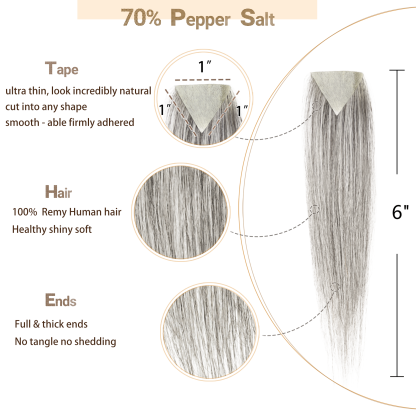 Meiverah Triangular alopecia Balding Spot Accidental Burns Scar Hair Replacement for women Hairline Loss Straight Tape in Replacement Toupee 2PC (Pepper Salt#)