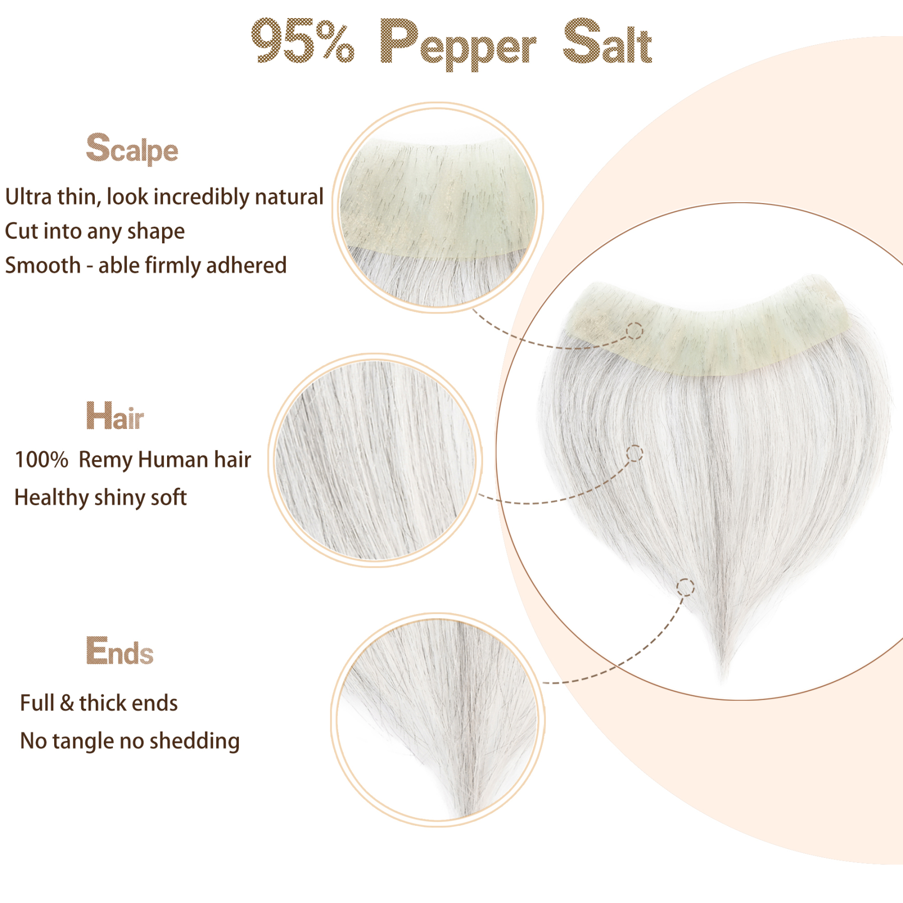 Meiverah Hair Frontal Hairpiece for Men Natural Black Hair Extension Hairline Loss Straight Tape in Human Hair Toppers Replacement Toupee （95% Gray-Pepper Salt）