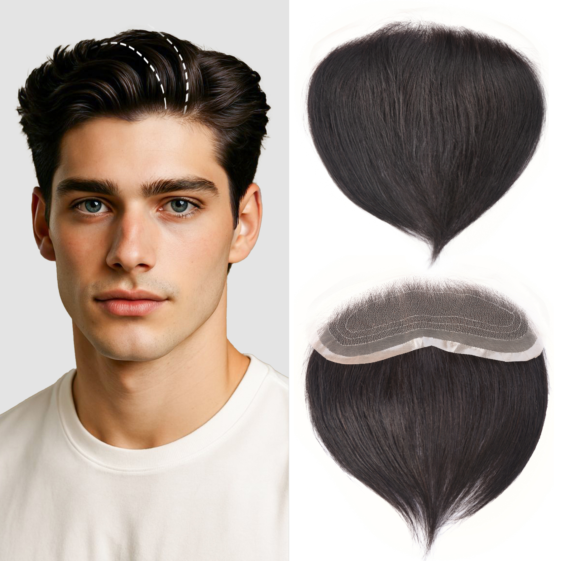 Meiverah Hair Frontal Hairpiece for Men Hand-tied Mono Base Hairline Human Hair Toppers Replacement Toupee（1B#)