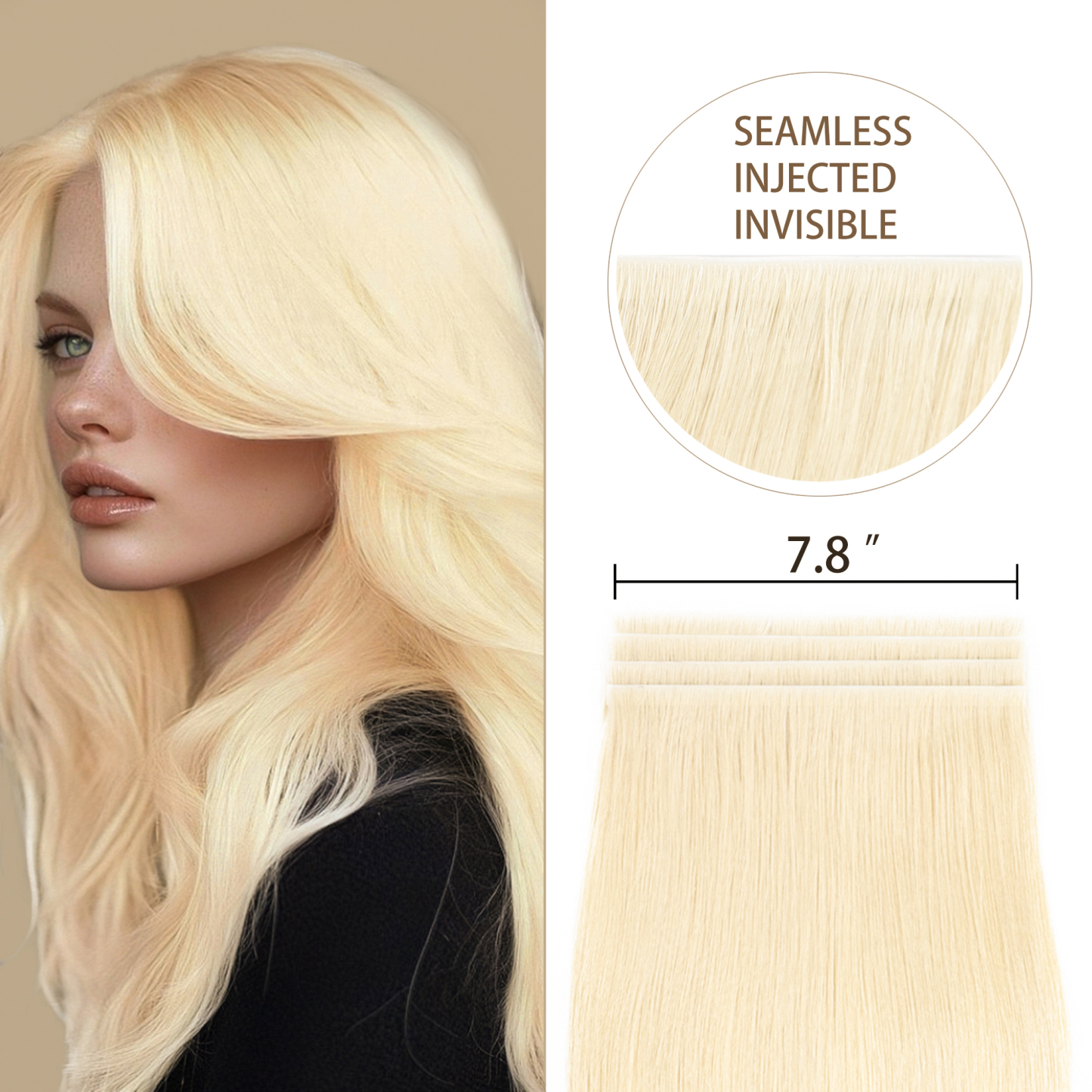 Meiverah 7.87 x 0.32 Inch Long Seamless Hand-Tied Invisible Tape-In Hair Extensions (4 Pcs) - Virgin Human Hair (#60)