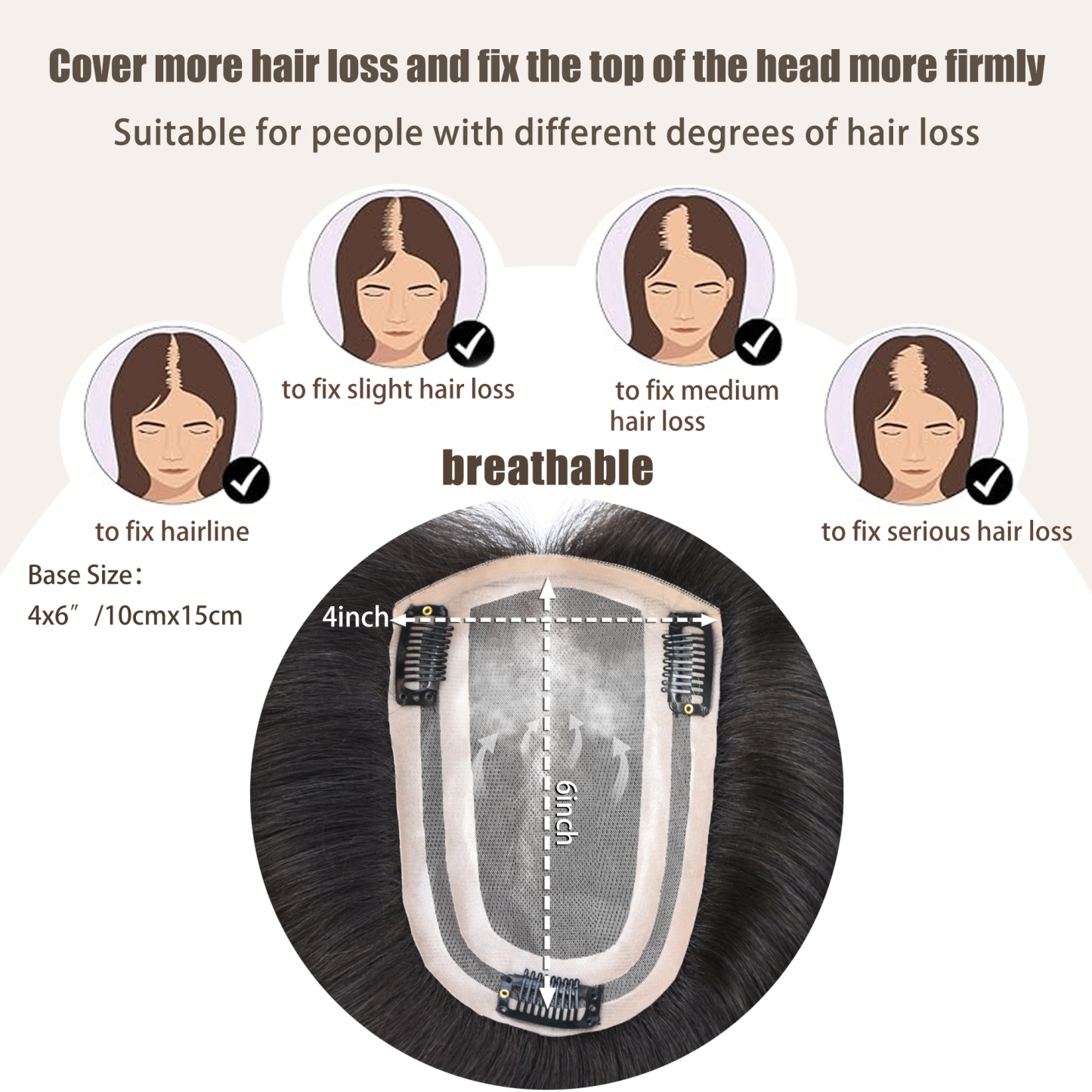 Meiverah Natural-Looking Handmade Full Hand-tied PU Mono Lace NO Bangs Clip-In Women Toupee -（1B#）
