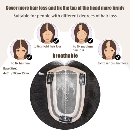 Meiverah Natural-Looking Handmade Full Hand-tied PU Mono Lace NO Bangs Clip-In Women Toupee -（1B#）