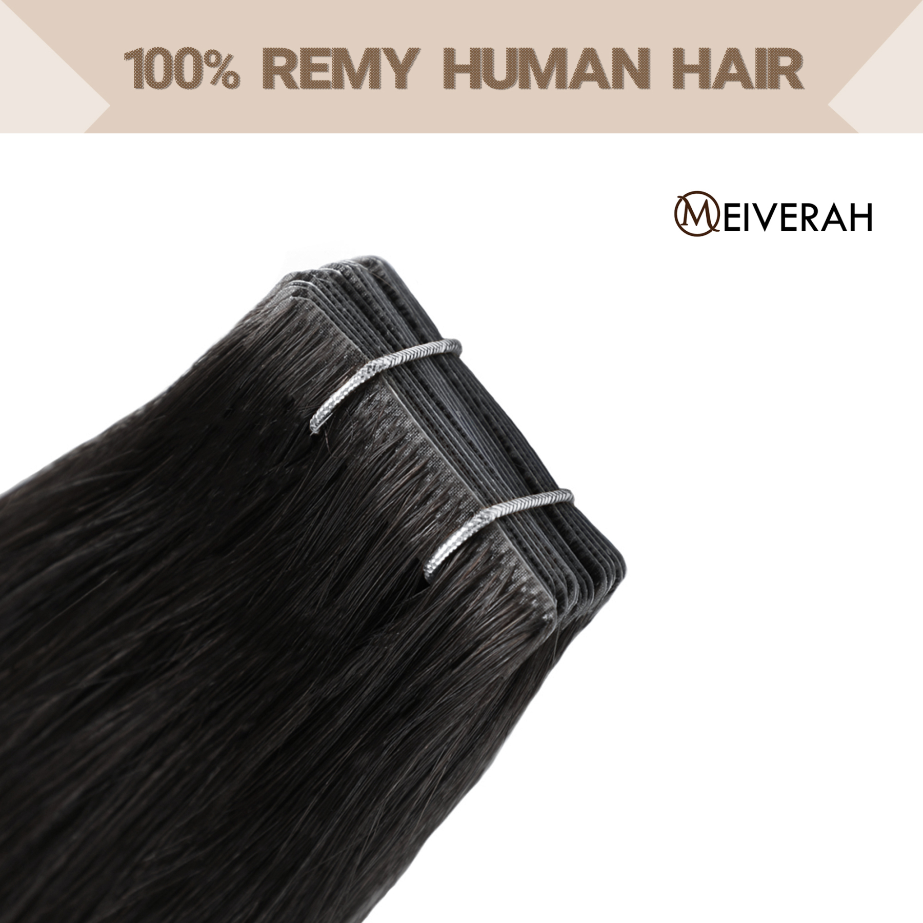 Meiverah Seamless Injected Hand-Tied Tape In Hair Extensions 20 Pcs/50 g Virgin Human Hair (#1B)
