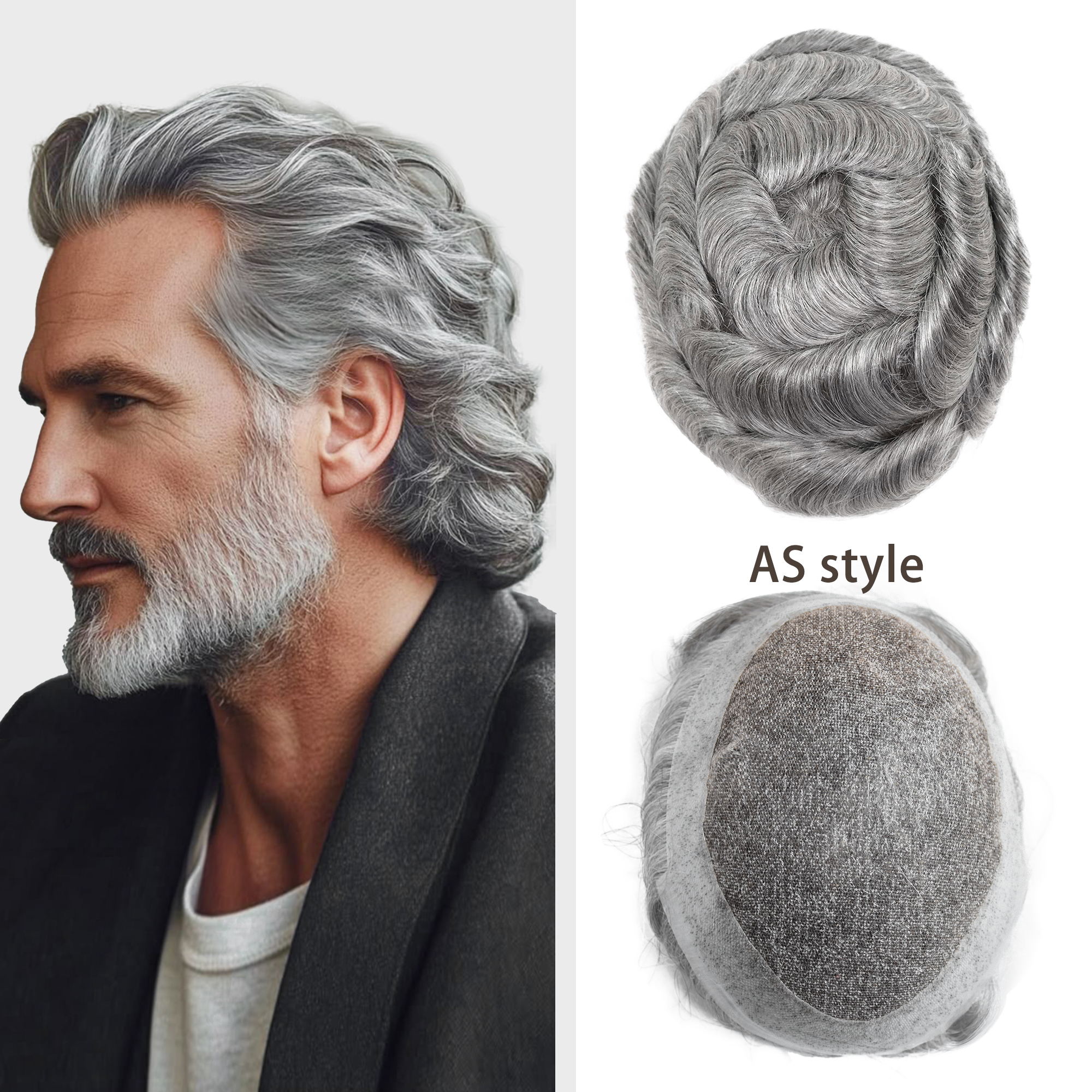 Meiverah Australia Style Natural-Looking Handmade Full Hand-tied French Lace Men's Toupee -  (1B/65H Color)