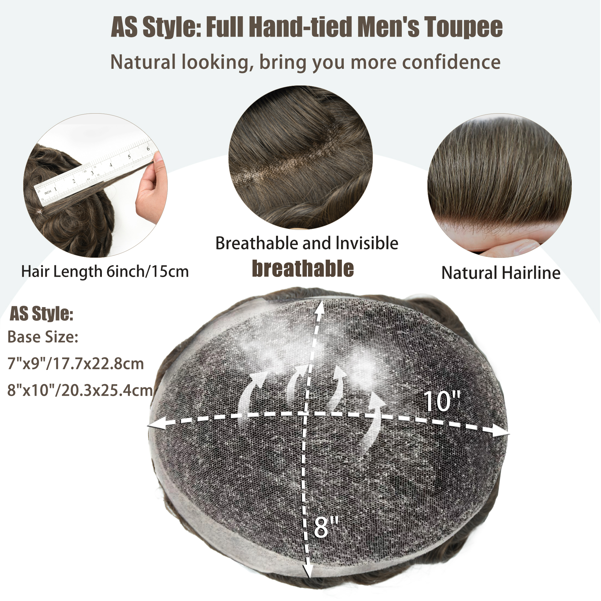 Meiverah Natural-Looking Handmade Men's Top Wig - AS Style (4# Color)