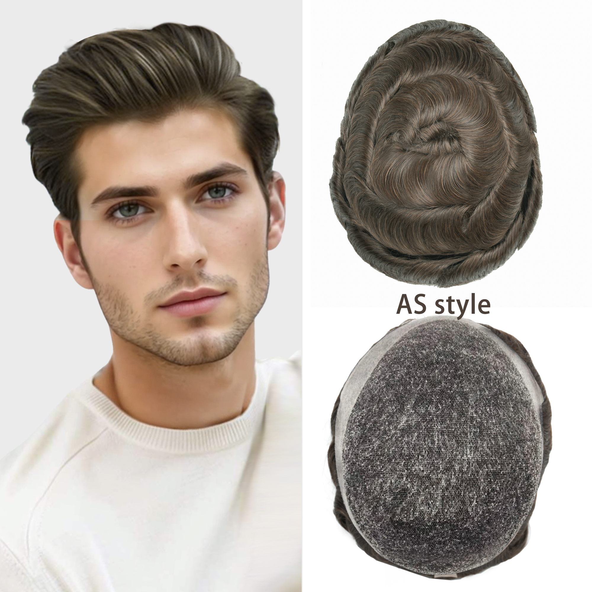 Meiverah Australia Style Natural-Looking Handmade Full Hand-tied French Lace Men's Toupee -  (7# Color)
