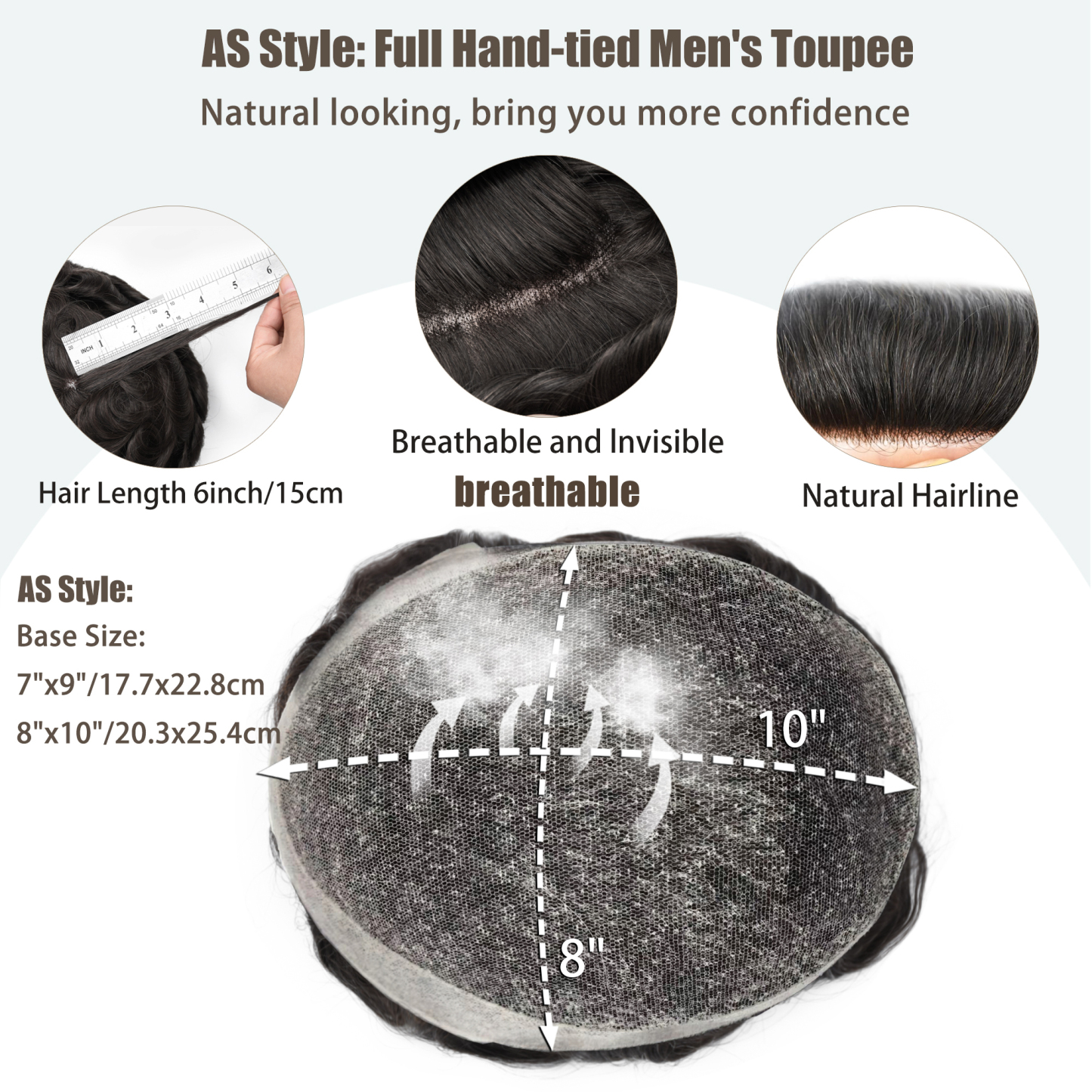 Meiverah Natural-Looking Handmade Men's Top Wig - AS Style (1# Color)