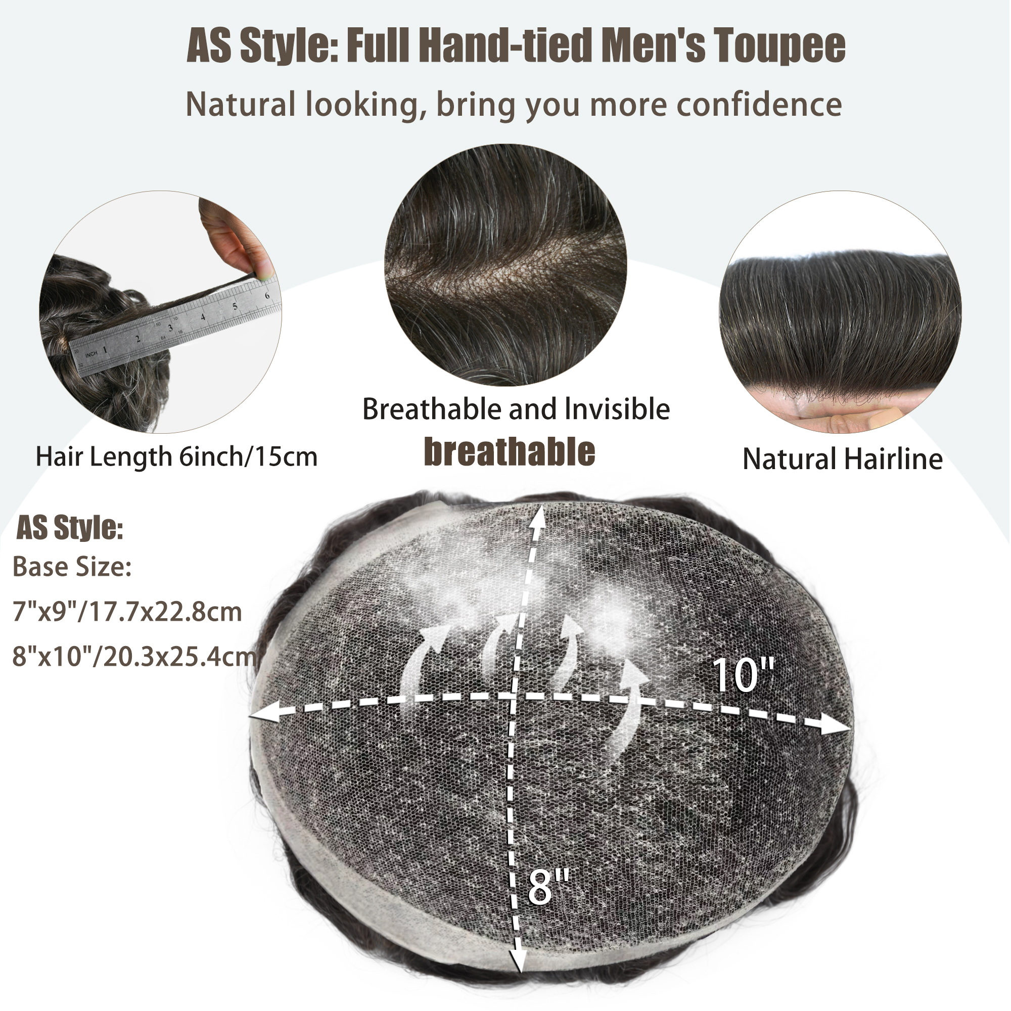 Meiverah Natural-Looking Handmade Men's Top Wig - AS Style (1B/30 Color)
