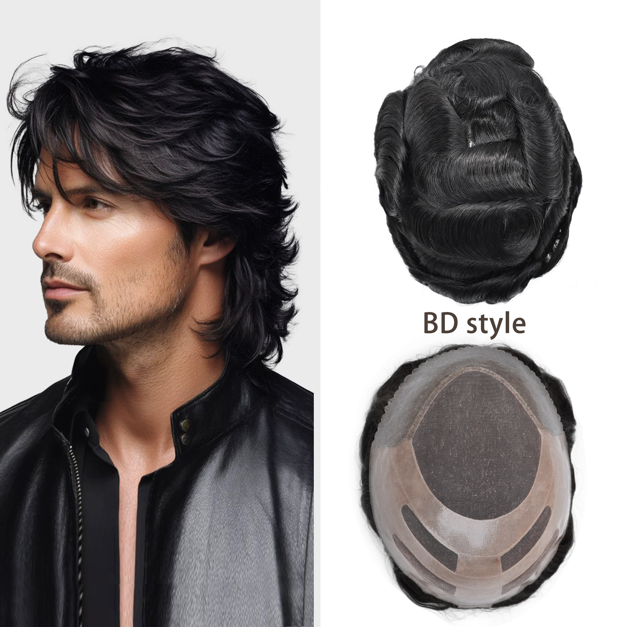 Meiverah Bond Style Natural-Looking Handmade  Mono Centered Full Hand-tied Lace Men's Toupee -  (1 Color)
