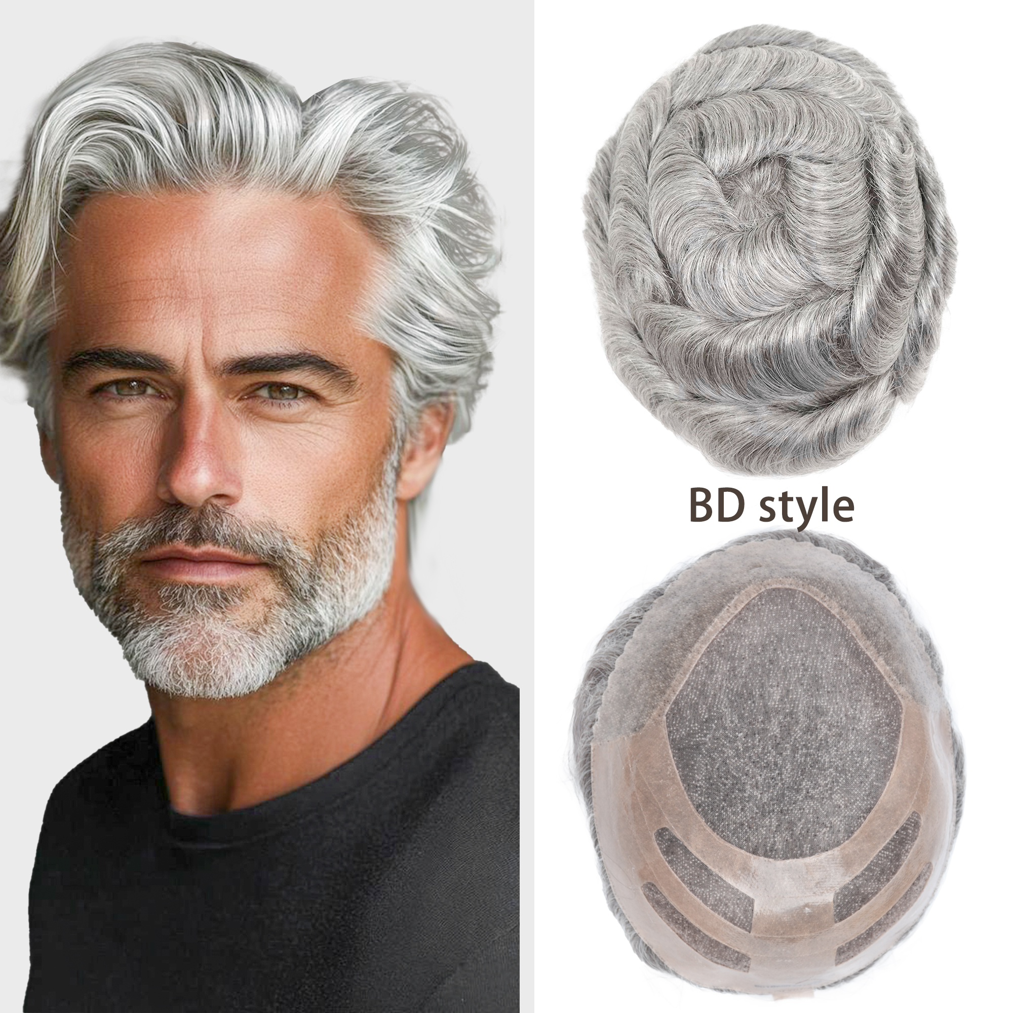 Meiverah Bond Style Natural-Looking Handmade  Mono Centered Full Hand-tied Lace Men's Toupee -  (1B/80H Color)