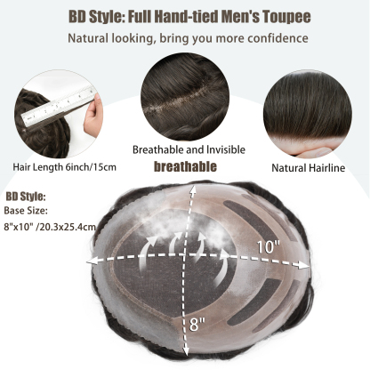 Meiverah Natural-Looking Handmade Men's Top Wig - BD Style (2 Color)